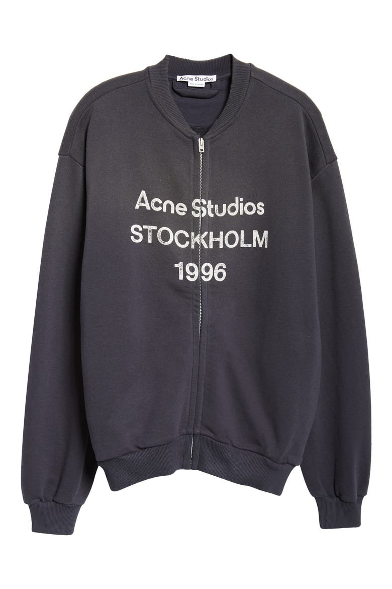 Logo Zip Front Cotton Blend Sweatshirt, Alternate, color, BLACK