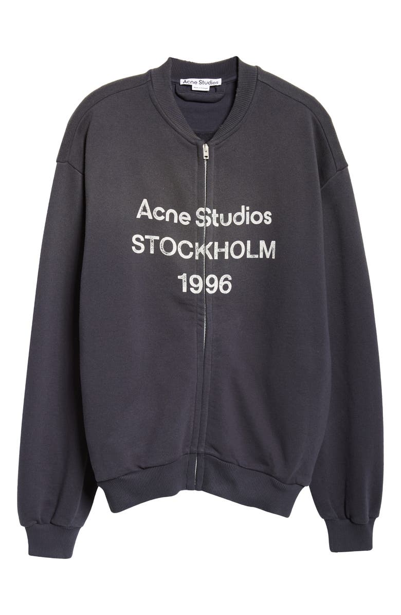 Acne Studios Logo Zip Front Cotton Blend Sweatshirt, Alternate, color, Black