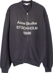 Acne Studios Logo Zip Front Cotton Blend Sweatshirt