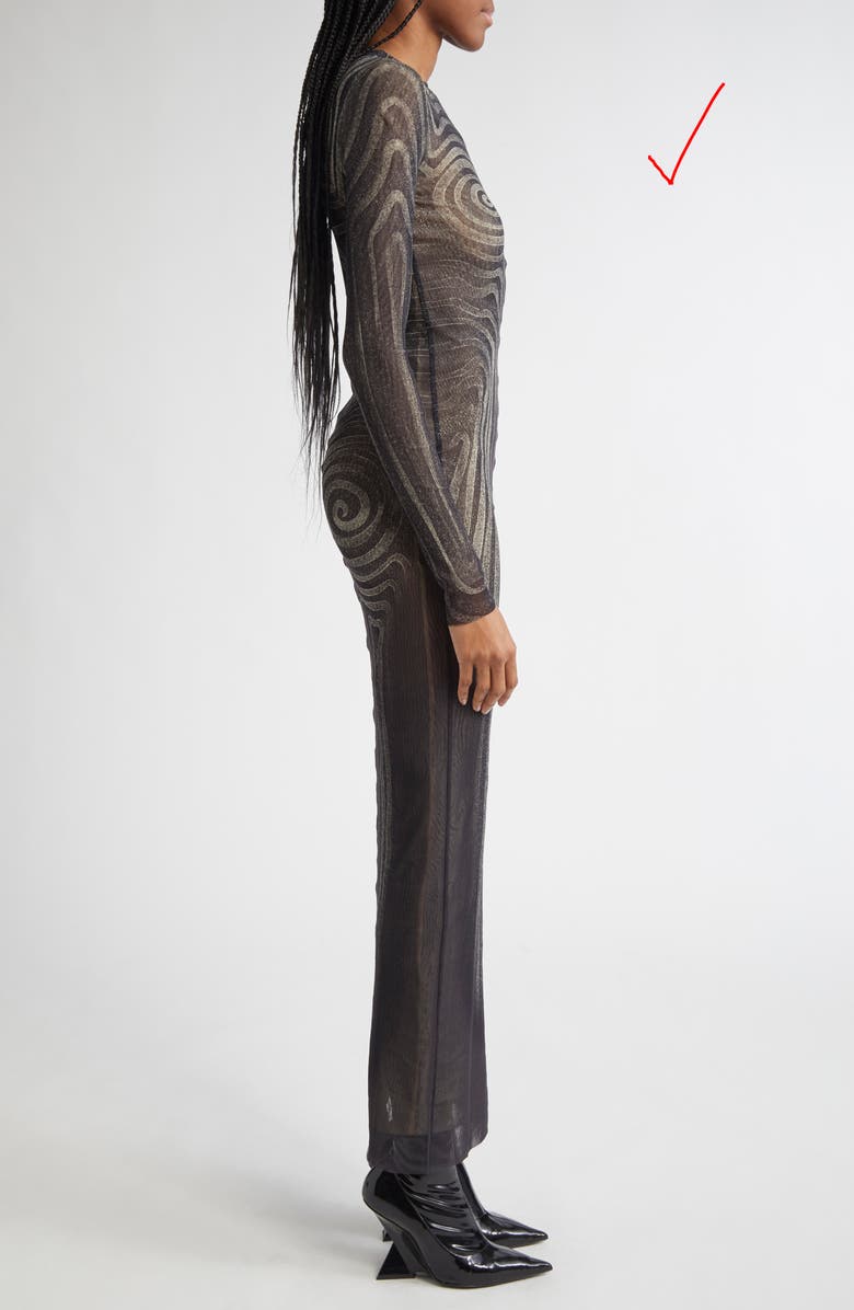 Jean Paul Gaultier Spiral Long Sleeve Mesh Dress, Alternate, color,
