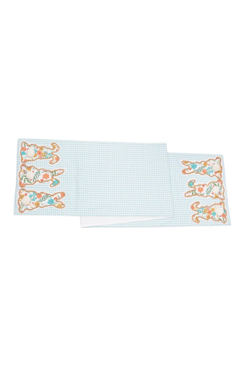 Blossom Bunny Trio Blue Plaid 100% Cotton Table Runner 14" x 72", Main, color, Blue