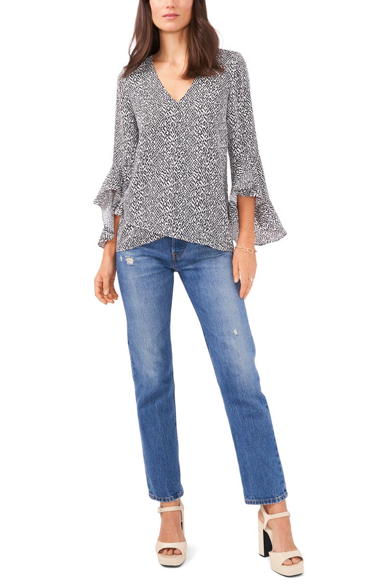 Vince Camuto Print Ruffle Sleeve Popover Blouse, Alternate, color,