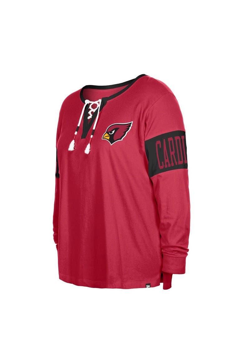 Women's New Era  Cardinal Arizona Cardinals Plus Size Lace-Up Notch Neck Long Sleeve T-Shirt, Alternate, color, Cardinal
