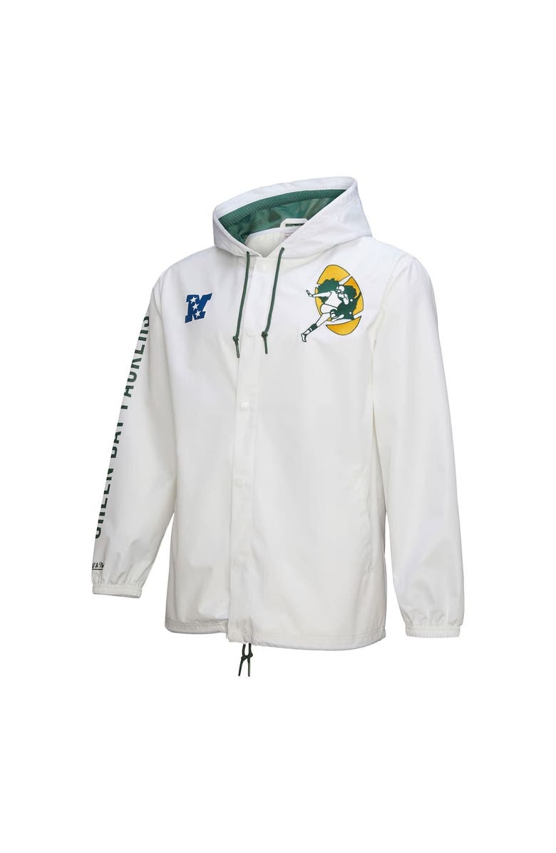 Mitchell & Ness Men's Mitchell & Ness  White Green Bay Packers Vintage Logo Coaches Full-Snap Hoodie Jacket, Alternate, color, 