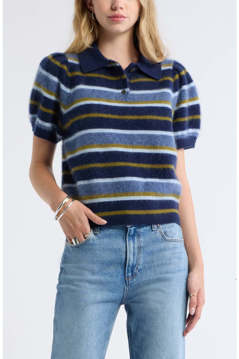 Brushed Wool & Cashmere Blend Polo Sweater, Main, color, BLUE MULTI STRIPE