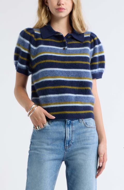 Brushed Wool & Cashmere Blend Polo Sweater