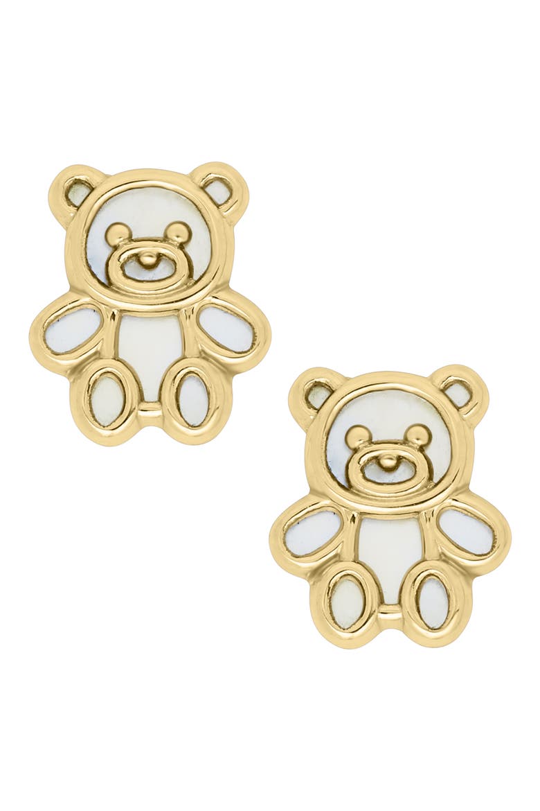 14K Gold Teddy Bear Stud Earrings, Main, color, GOLD