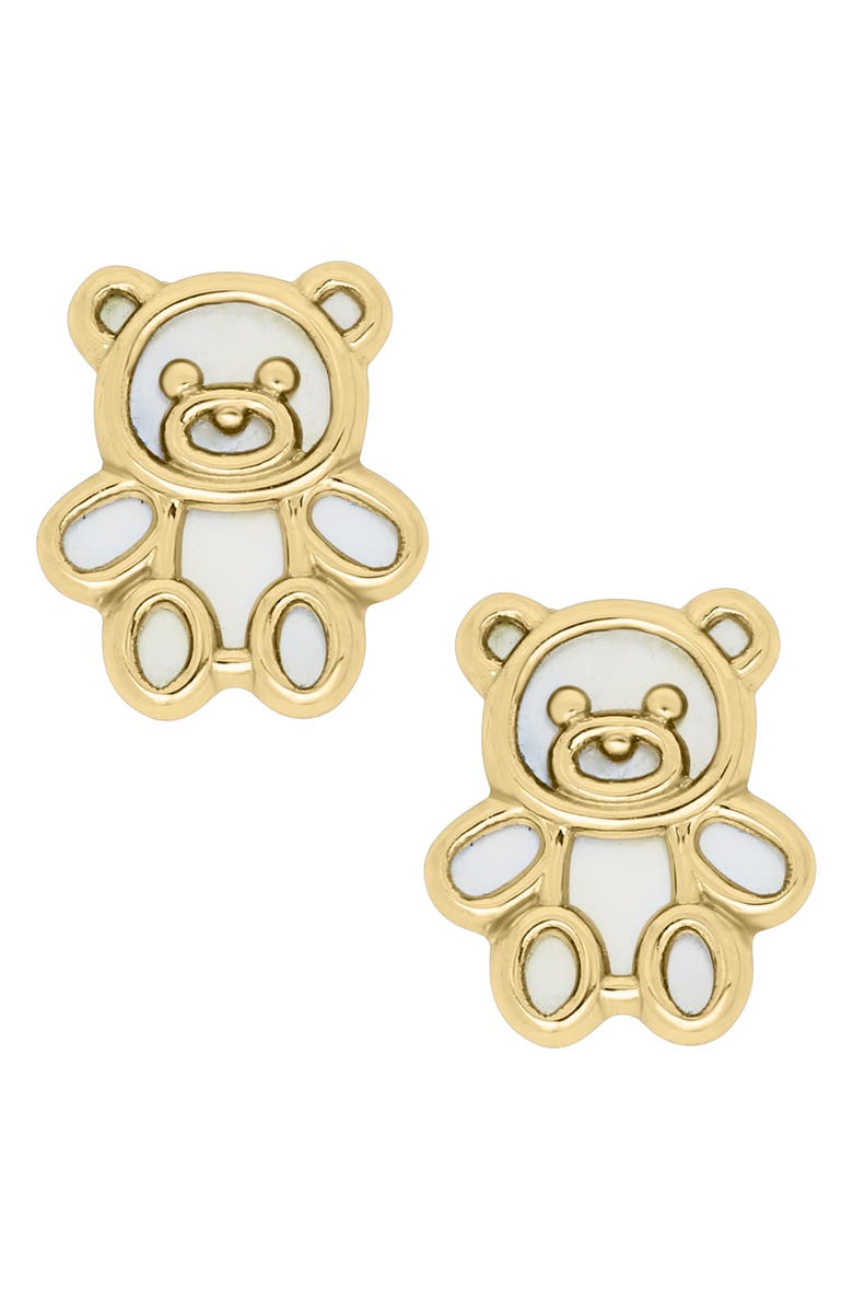 Mignonette 14K Gold Teddy Bear Stud Earrings, Main, color, Gold