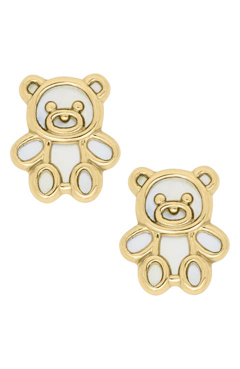 14K Gold Teddy Bear Stud Earrings (Baby)