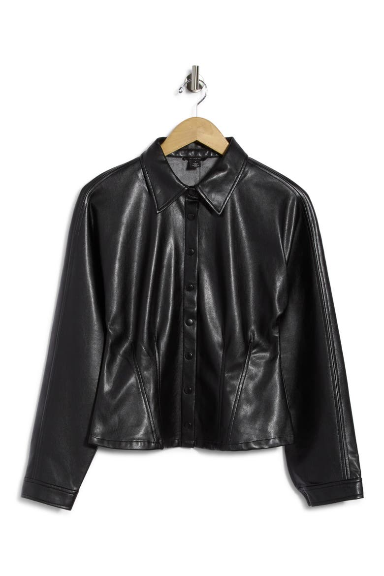Faux Leather Long Sleeve Top, Alternate, color, RICH BLACK