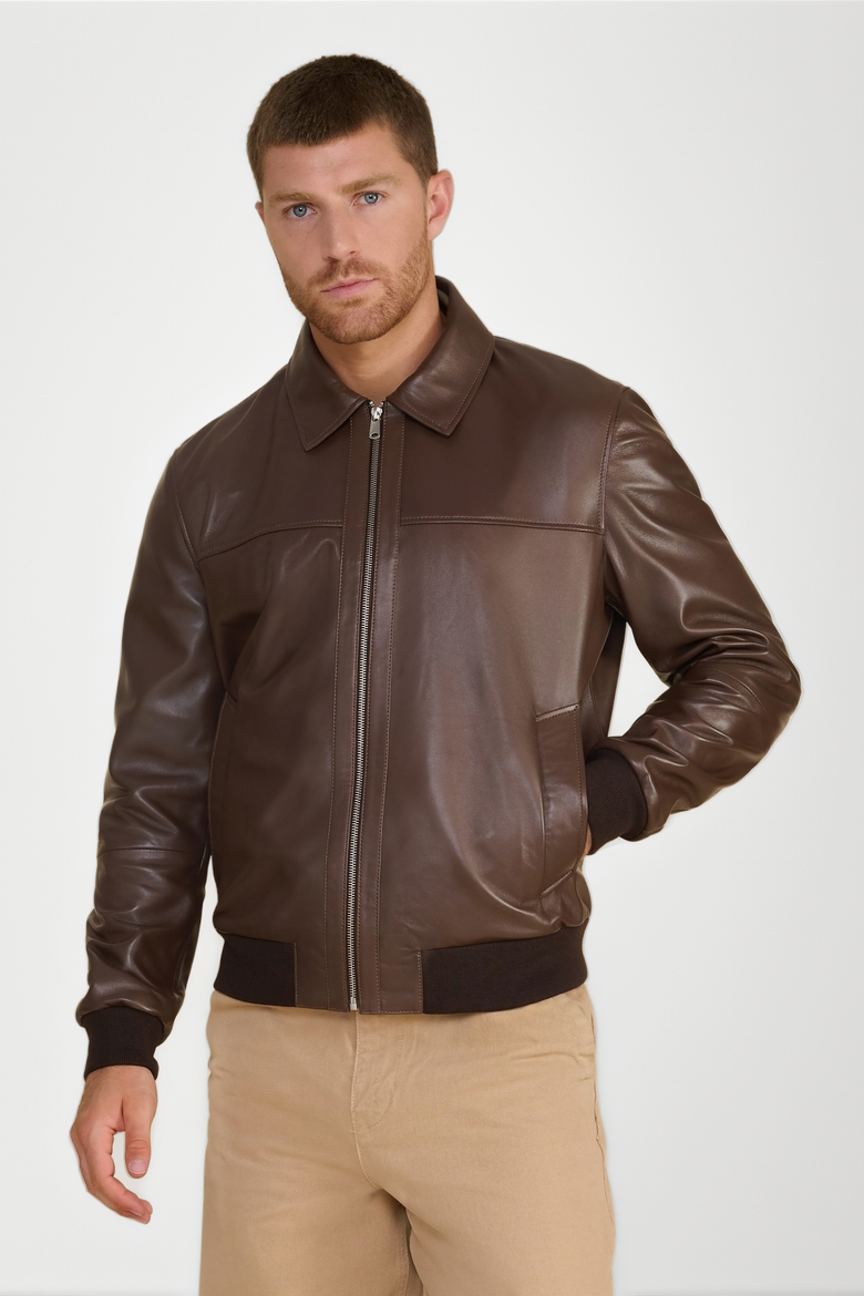 Mason Leather Bomber Jacket, Alternate, color, Brown