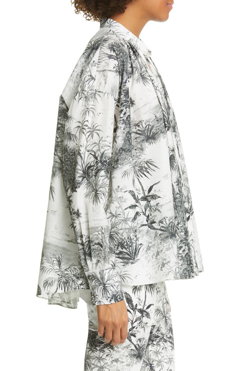 Adam Lippes Palm Print Cotton & Silk Voile Top, Alternate, color,