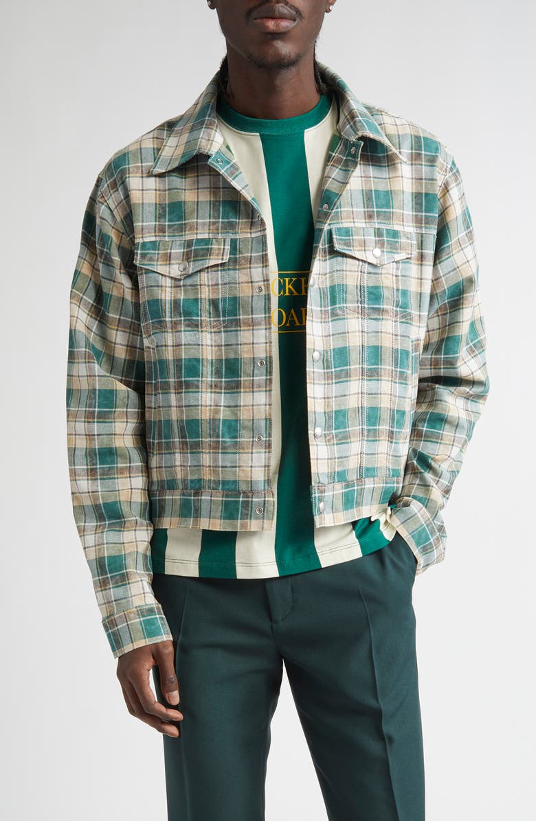 STOCKHOLM SURFBOARD CLUB Terrence Plaid Denim Trucker Jacket, Main, color, 