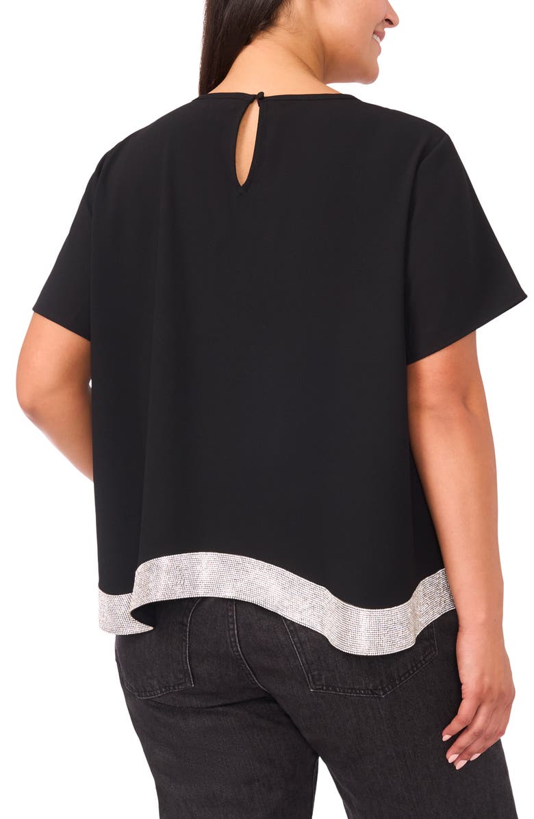 CeCe Wavy Rhinestone Hem Crepe Top, Alternate, color, Rich Black