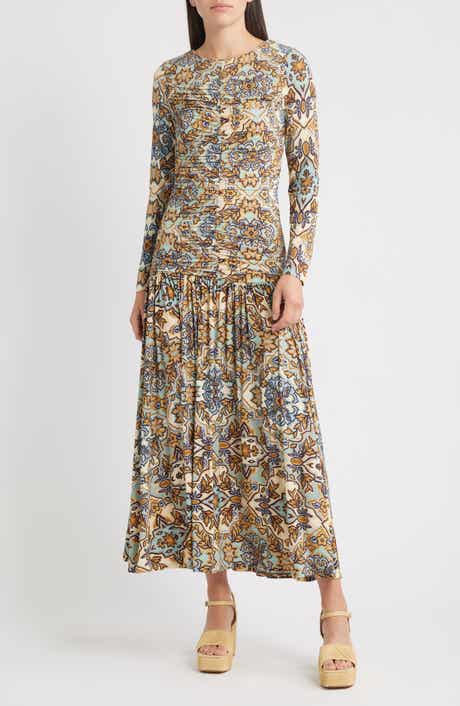 FARM Rio Winter Tapestry Long Sleeve A-Line Dress