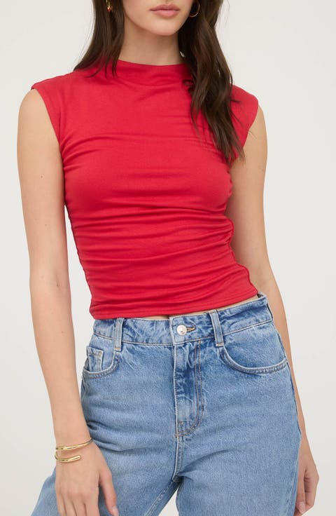 Side Ruched Cap Sleeve Top