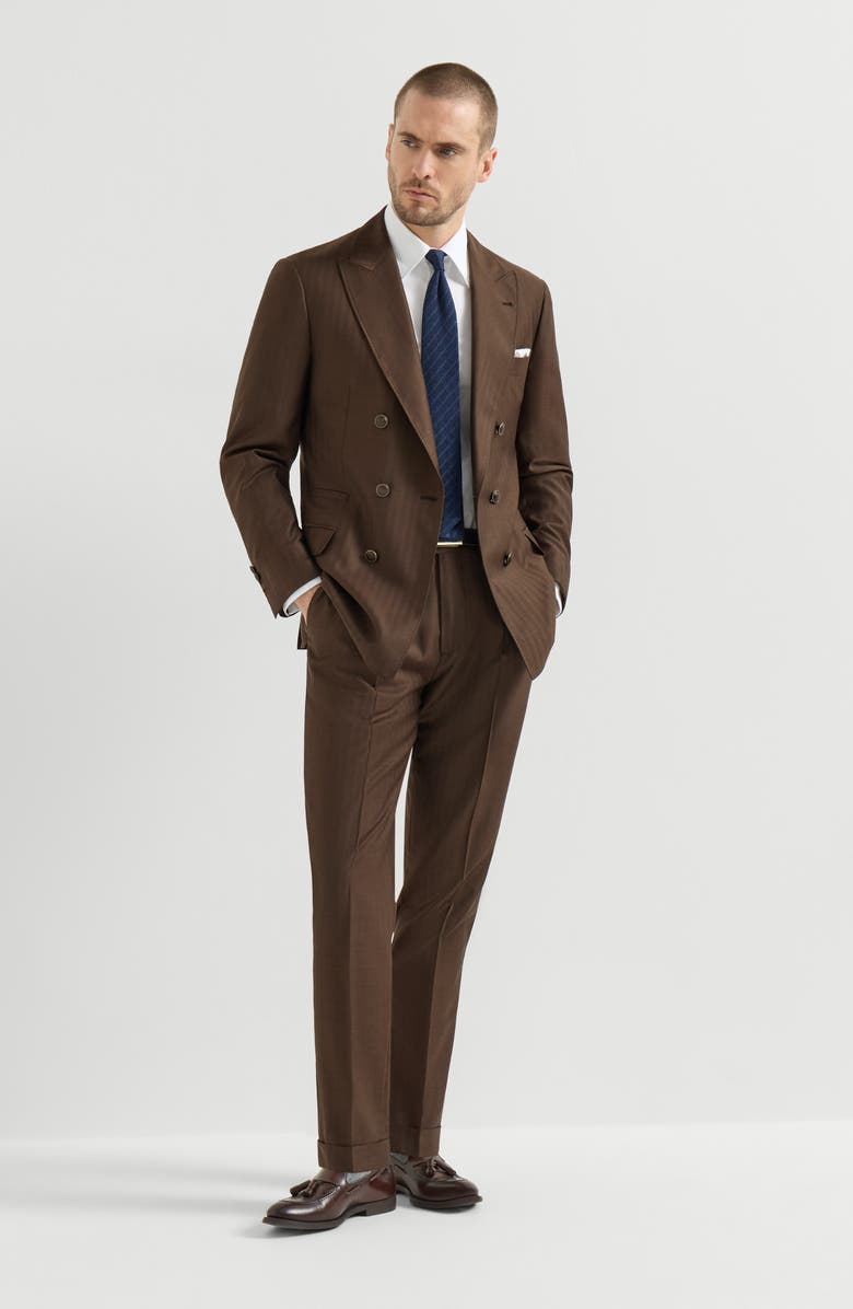 Brunello Cucinelli Virgin wool trousers, Alternate, color, Brown