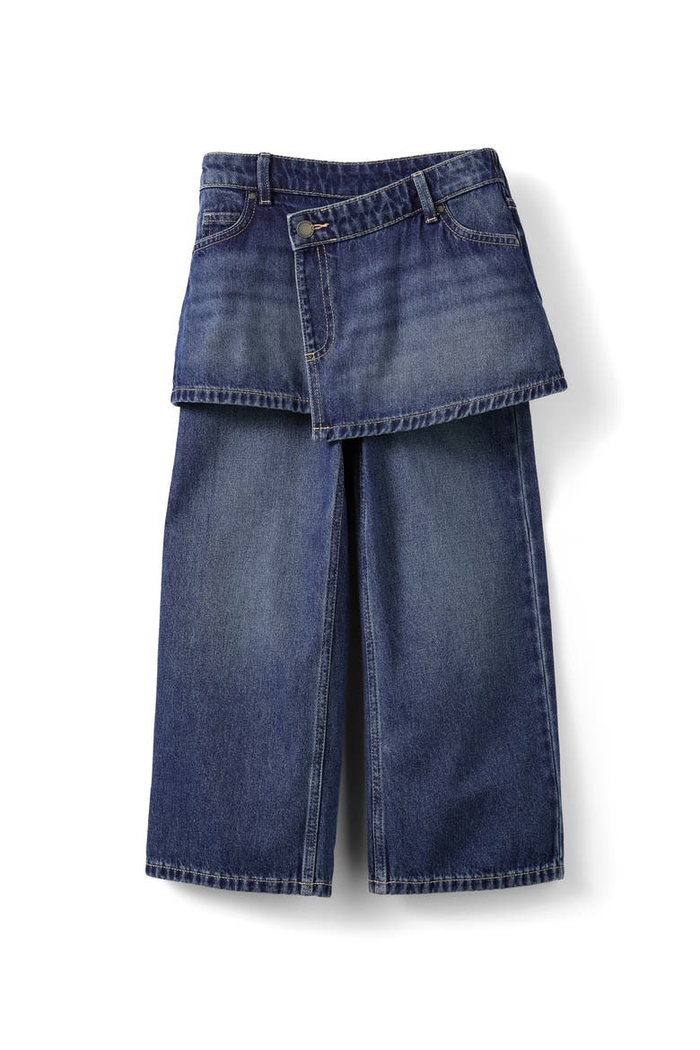 Kid's Super Wide Leg Skirt Denim Jean, Main, color, Portsea Dark Blue