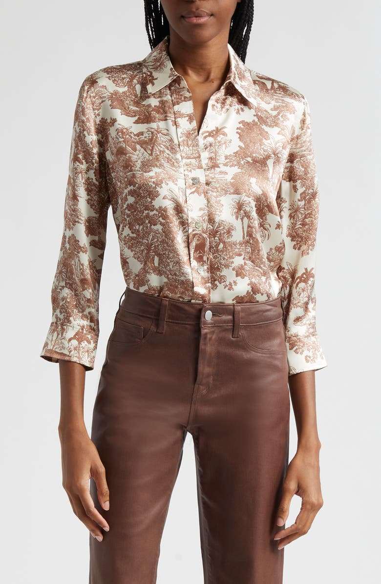 L'AGENCE Dani Toile Silk Button-Up Shirt, Main, color,
