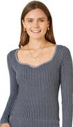 Yumi Sweetheart-Neck Fitted Ribbed Knit Top