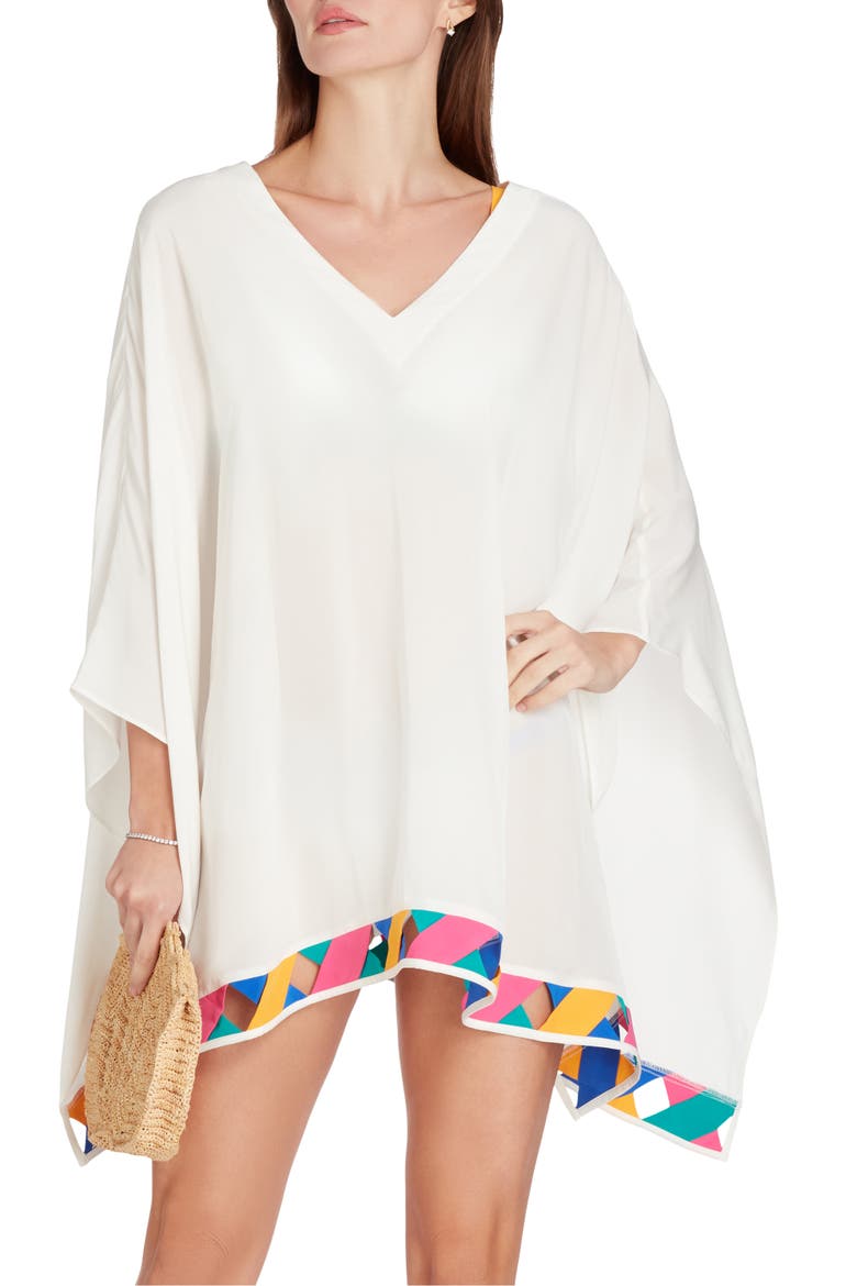 Bandage Hem Chiffon Cover-up Poncho, Alternate, color, Off White