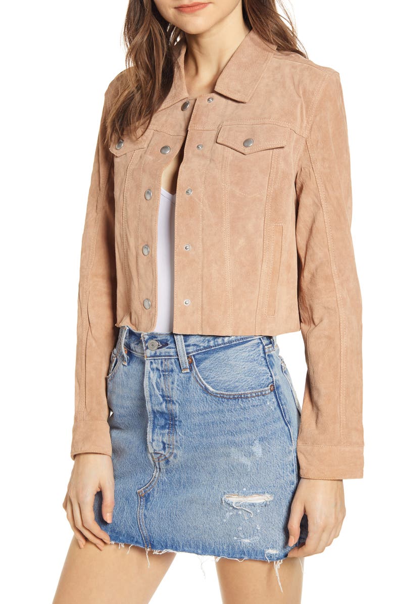 BLANKNYC Crop Suede Trucker Jacket, Main, color, 