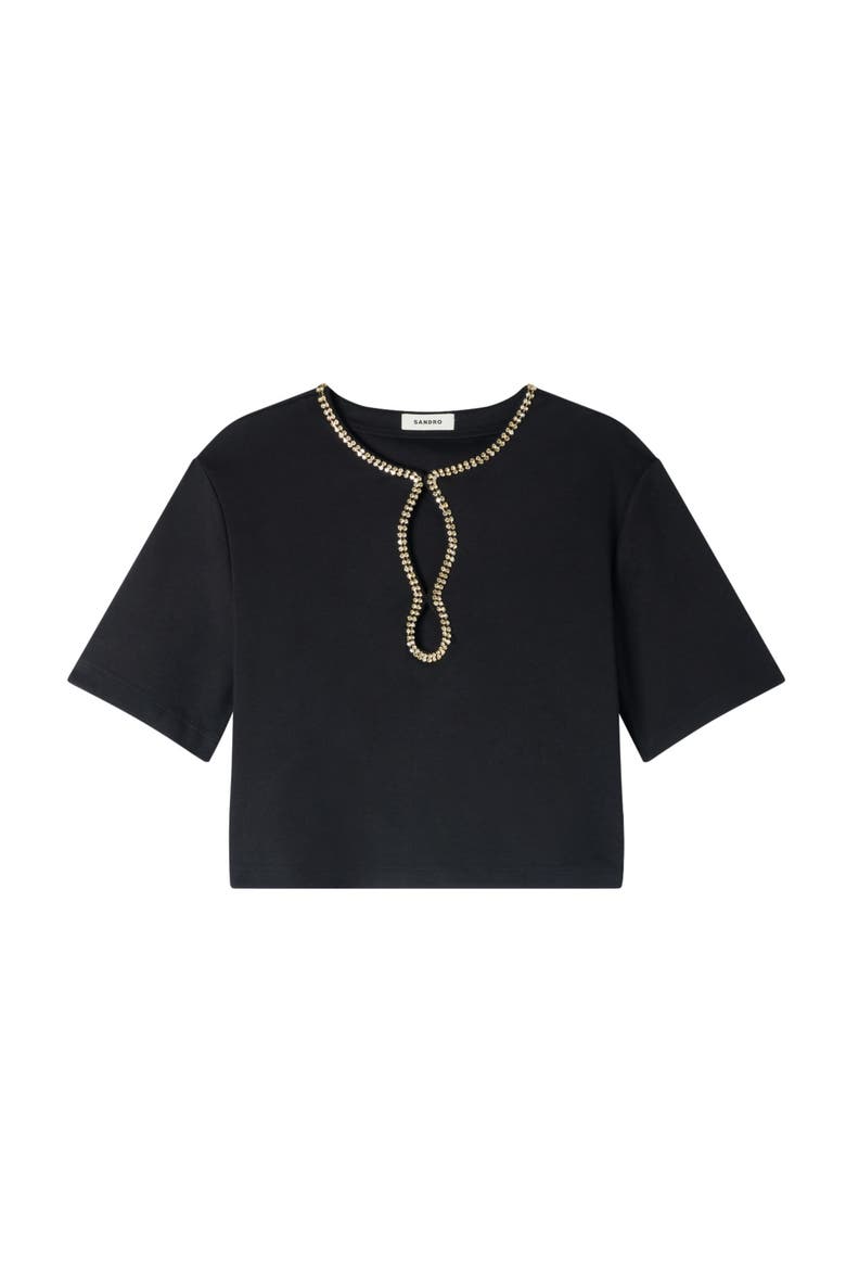 Rhinestone cropped T-shirt, Alternate, color, Black