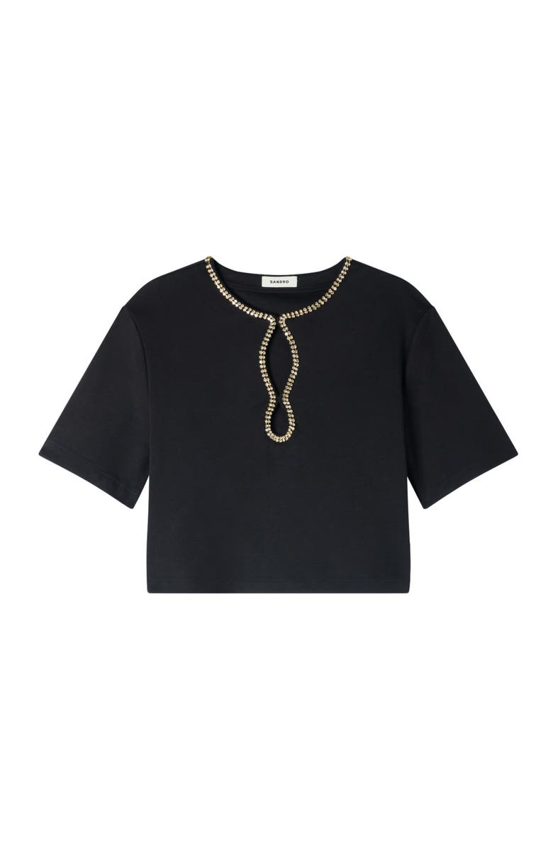 SANDRO Rhinestone cropped T-shirt, Alternate, color, Black