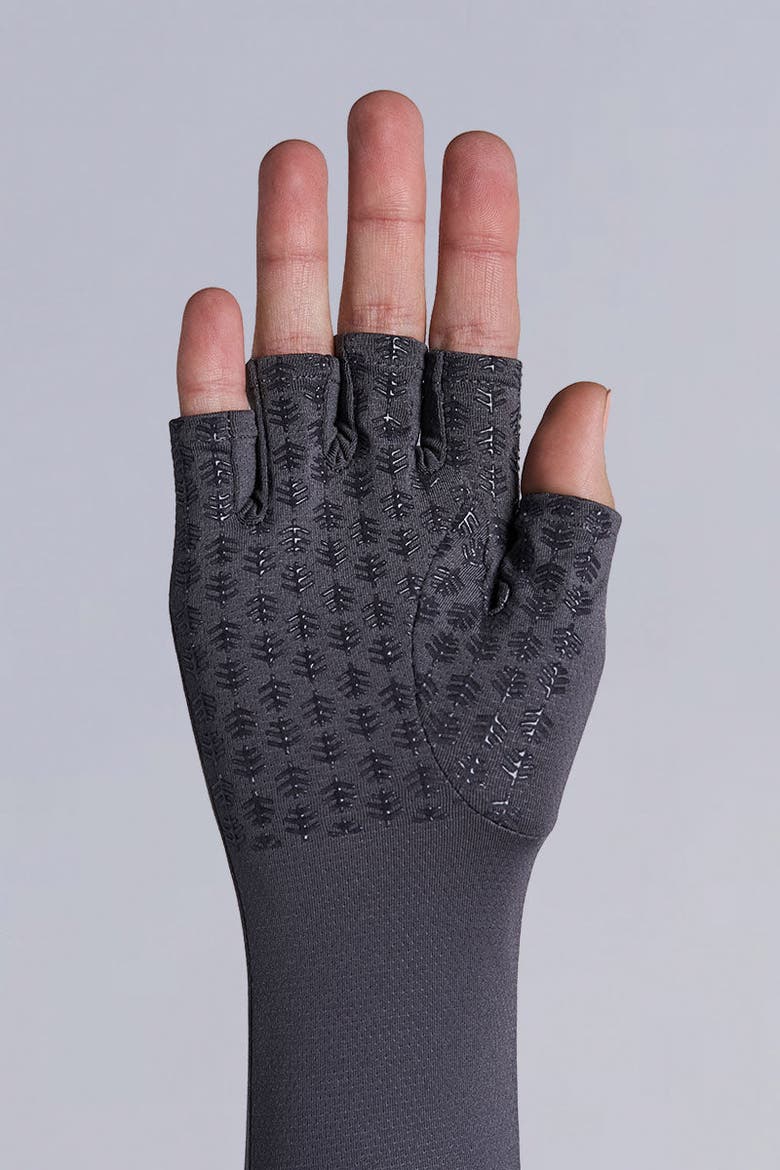 Perpetua Long Fingerless UV Sun Gloves, UPF 50+ Sun Protection, Alternate, color, Charcoal