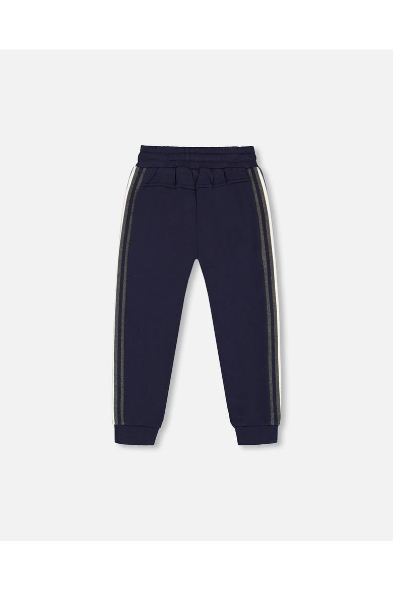 Little Boy's Fleece Sweatpants With Contrast Side Rib Navy, Alternate, color, Peacoat