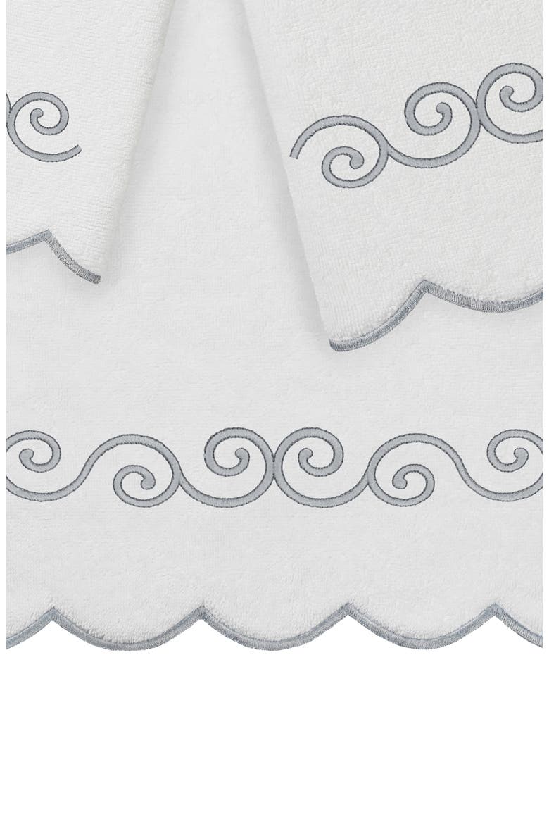 3-Piece Symmetra Embroidered Turkish Cotton Towel Set, Alternate, color, WHITE/ GRAY