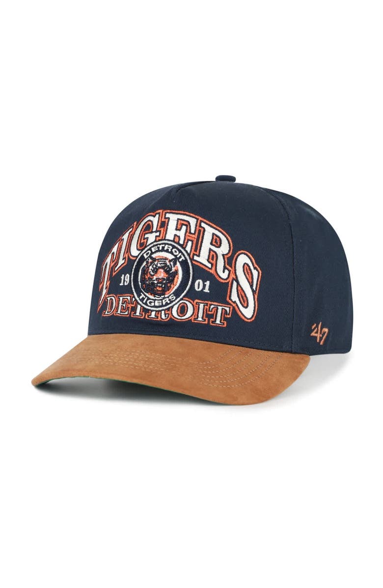 '47 Men's '47 Navy/Brown Detroit Tigers Cooperstown Break Wood Suede Hitch Adjustable Hat, Main, color, Navy