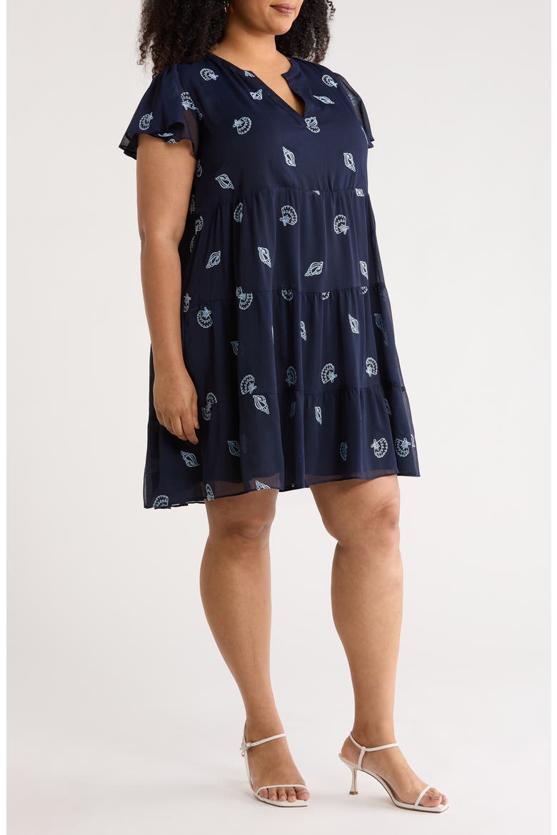 Embroidered Flutter Sleeve Dress, Alternate, color, CLASSIC NAVY