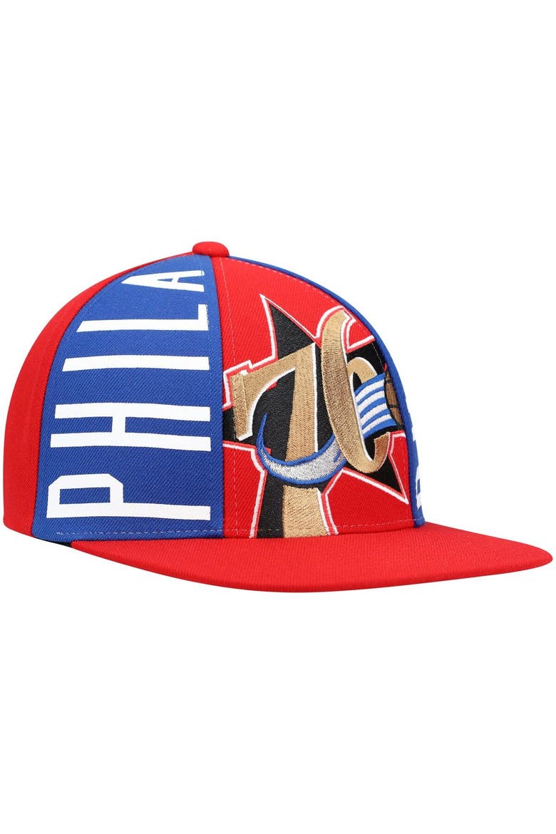 Men's Mitchell & Ness Red Philadelphia 76ers Hardwood Classics Big Face Callout Snapback Hat, Alternate, color, Red