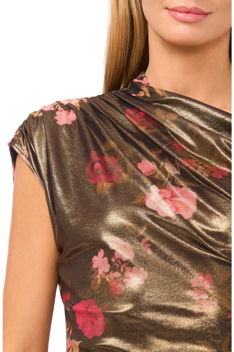 Elyse Metallic Floral One-Shoulder Top, Alternate, color, RED DAHLIA