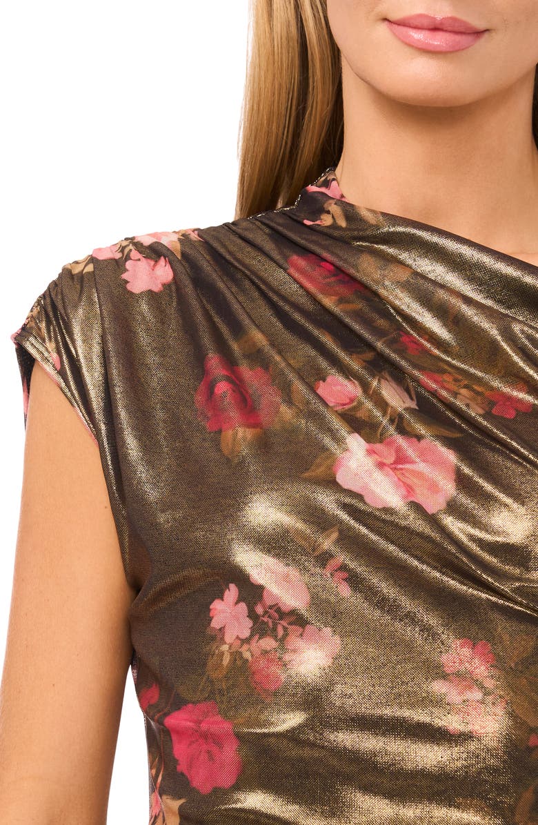 Ted Baker Elyse Metallic Floral One-Shoulder Top, Alternate, color, Red Dahlia
