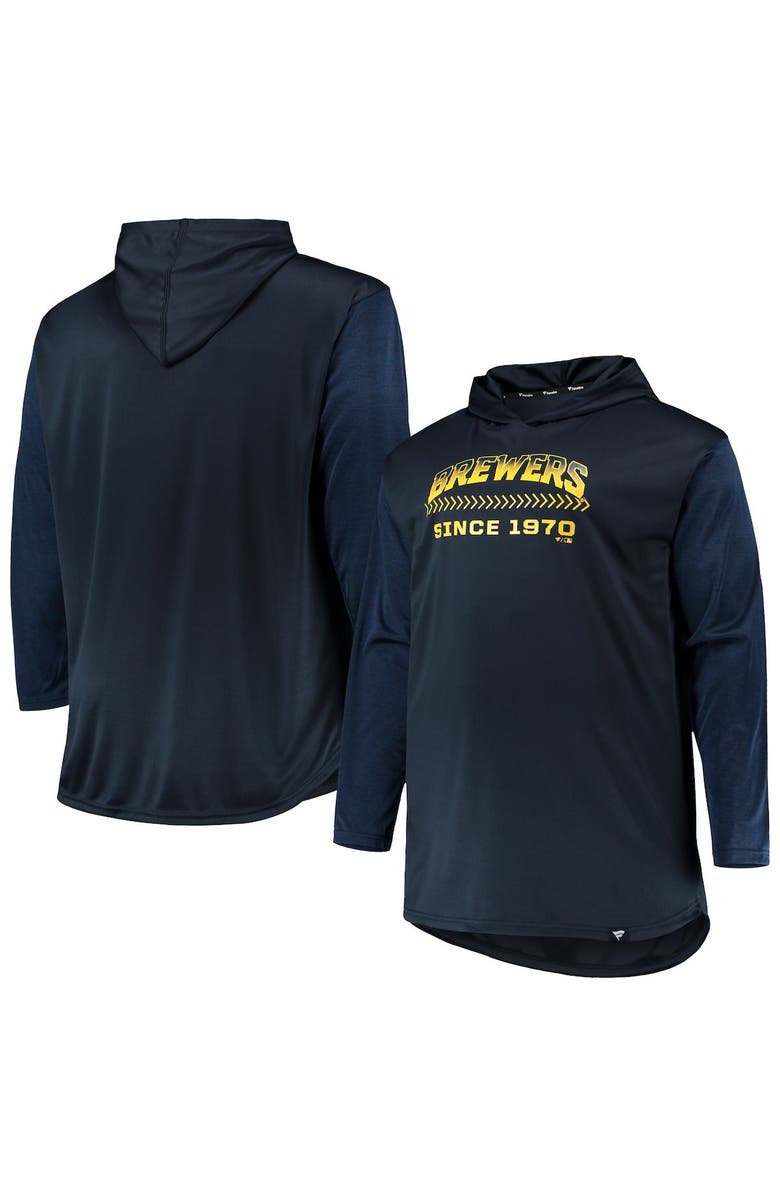 PROFILE Men's Navy/Heathered Navy Milwaukee Brewers Big & Tall Wordmark Club Pullover Hoodie, Main, color, 
