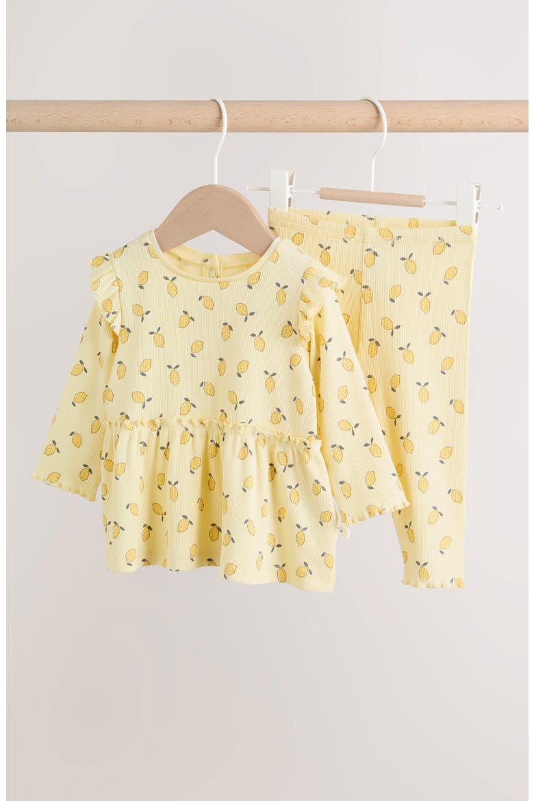 Lemon Print Peplum Top & Leggings Set, Alternate, color, YELLOW