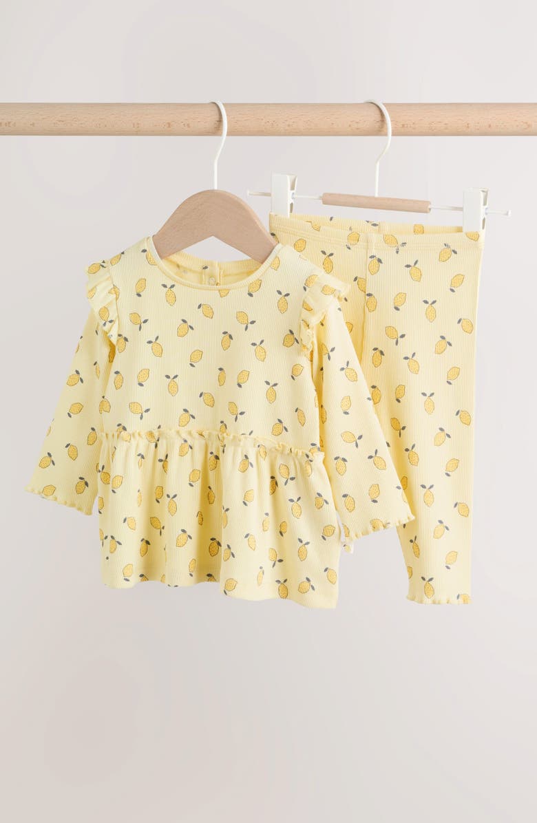 NEXT Lemon Print Peplum Top & Leggings Set, Alternate, color, Yellow