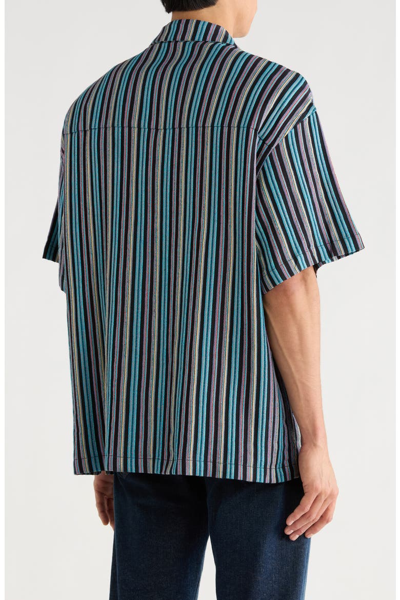 Relaxed Fit Stripe Short Sleeve Button-Up Shirt, Alternate, color, BLACK