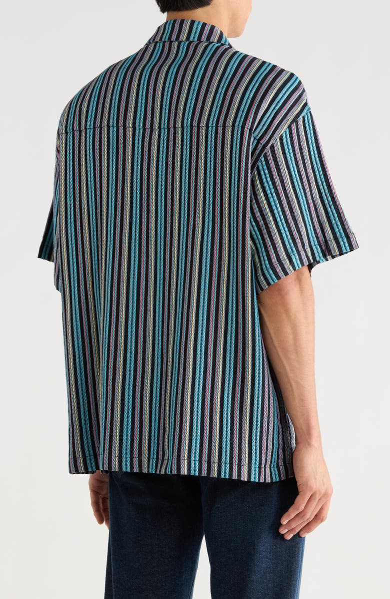 Scotch & Soda Relaxed Fit Stripe Short Sleeve Button-Up Shirt, Alternate, color, Black