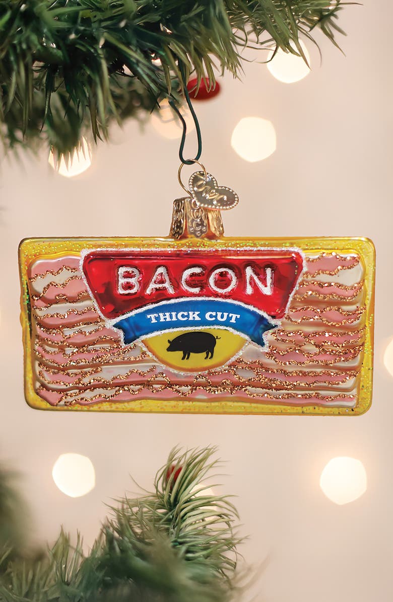 Old World Christmas Pack of Bacon Glass Ornament, Alternate, color, Pink/Gold