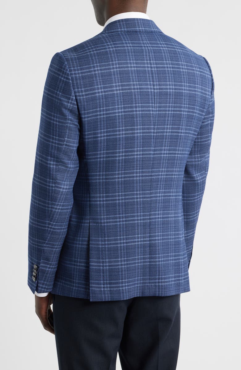 BOSS Hutson Slim Fit Navy Plaid Slub Wool Blend Sport Coat, Alternate, color, 