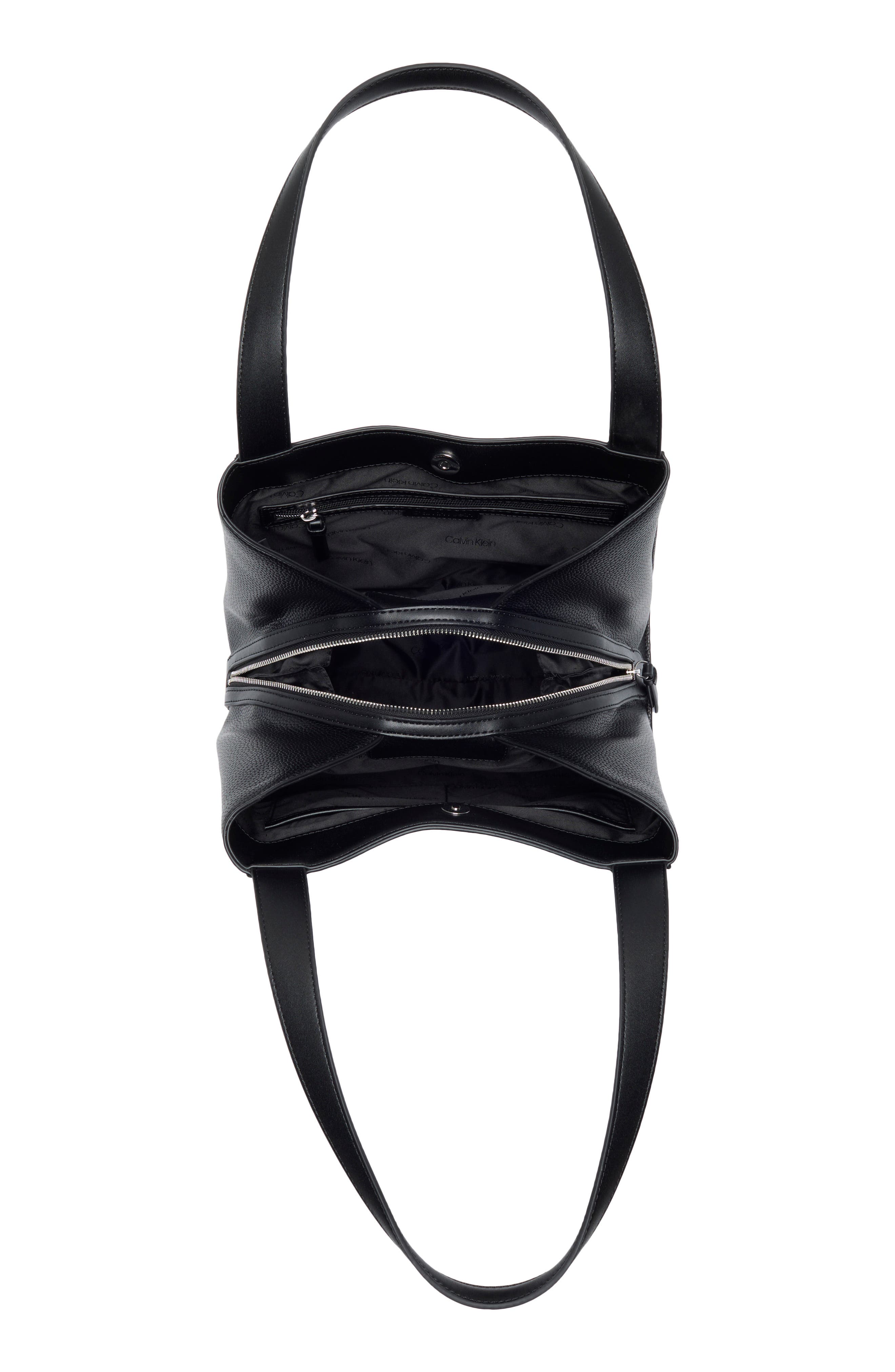 Masie Faux Leather Tote, Alternate, color, BLACK/ SILVER