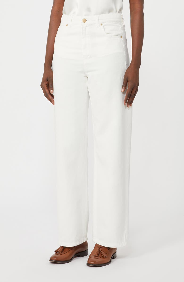 Max Mara Cotton & Linen Drill Twill Straight Leg Trousers, Main, color, White