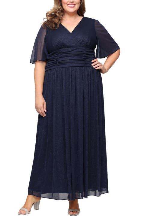 Glitter Flutter Sleeve Gown (Plus)