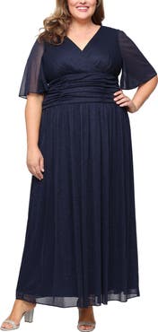 SL FASHIONS Glitter Flutter Sleeve Gown