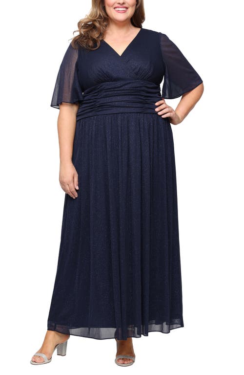 Sl Fashions Glitter Flutter Sleeve Gown In Multi