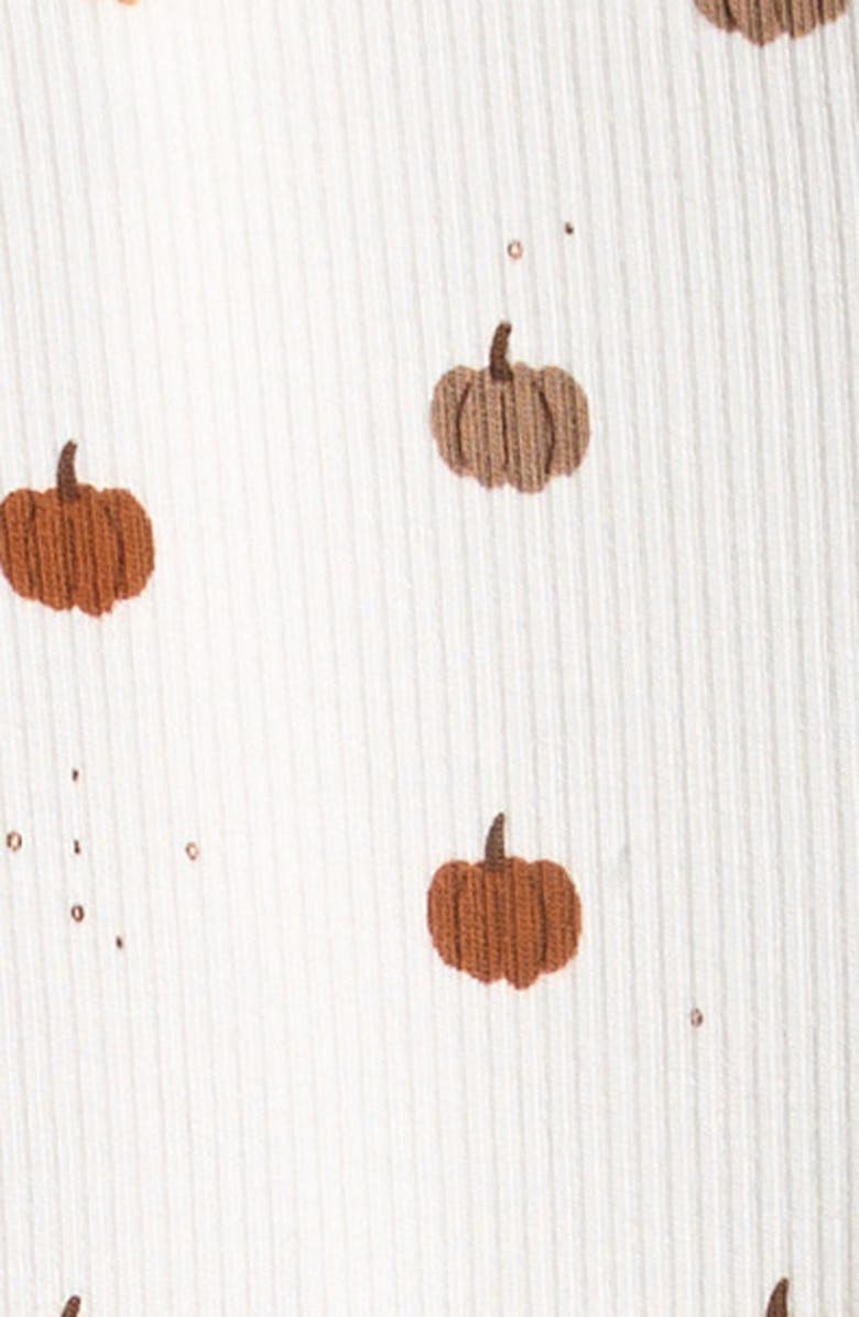 FIRSTS by Petit Lem Pumpkin Print Stretch Organic Cotton Footie, Alternate, color, Off White