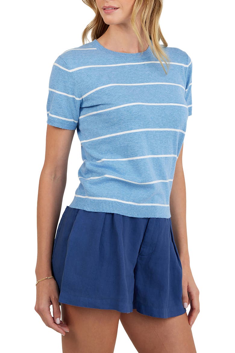 Stripe Crewneck Short Sleeve Cotton & Cashmere Top, Alternate, color, SALIOR STRIPE